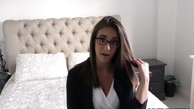 Hot inked real estate agent wearing glasses gets banged by a hung man in POV