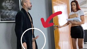 Old man gets surprise delivery with her cock&#x1F346; exposed!