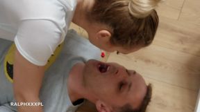 Cuckold cum kiss after sucking my friend&#039;s cock Cuckold swallow cum