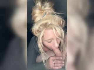 Blonde hooker gives a fellatio in public and lets the chap nut in her mouth then spits the cum back out on his ramrod to suck in some more
